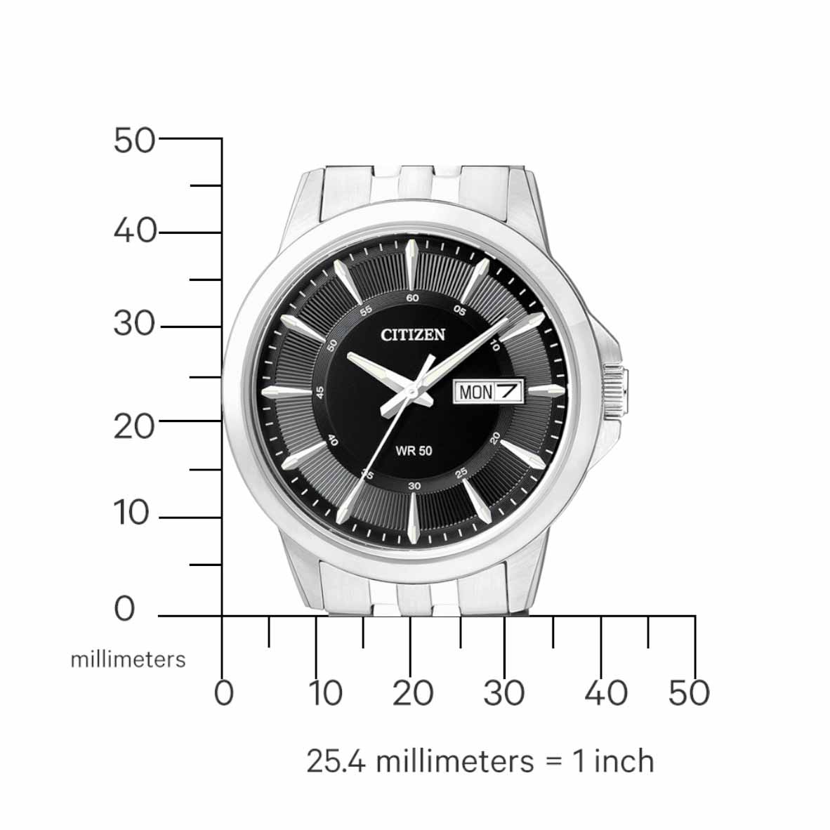 CITIZEN Day Date με Μαύρο Καντράν και Ασημί Ατσάλινο Μπρασελέ BF2011-51EE